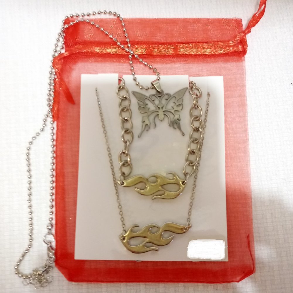 Flame Butterfly Tattoo Bracelet & Necklaces Jewelry set (size Small)
